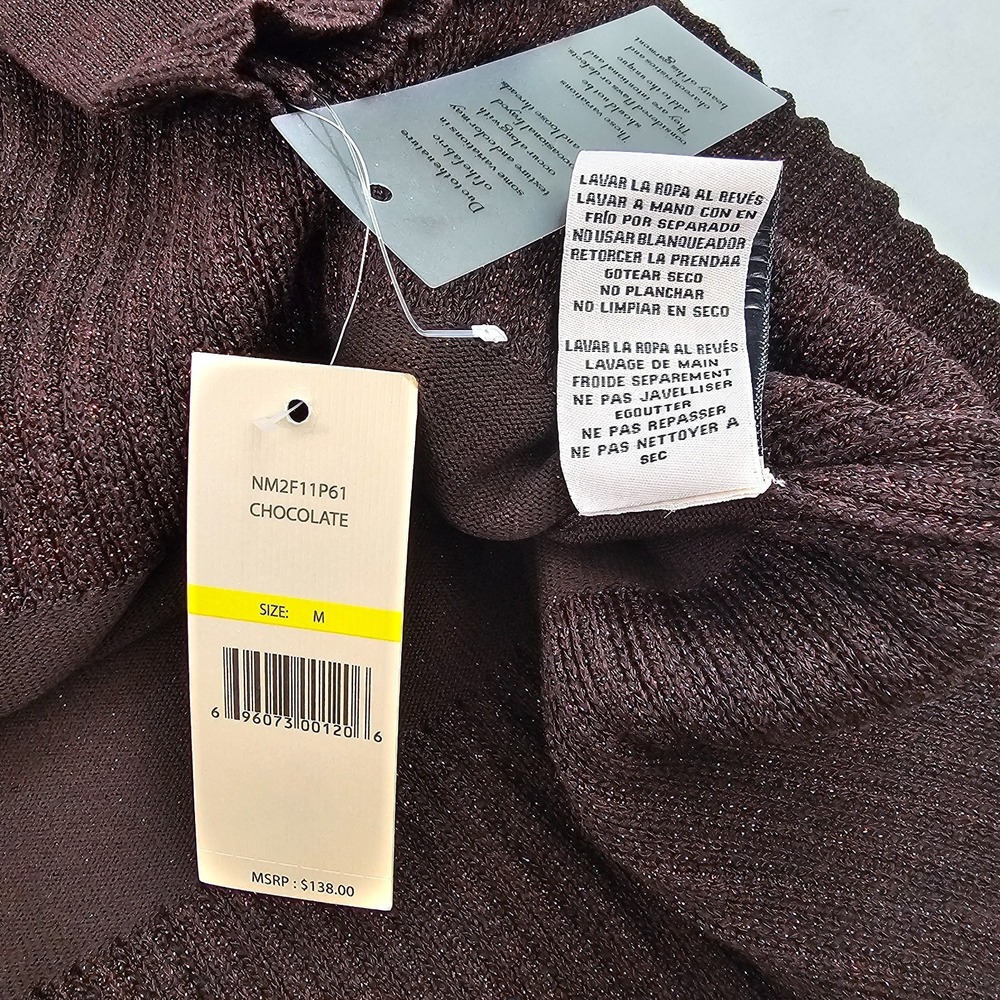 Nanette Lepore Brown Lurex Sweater Dress M Mock Neck Tiered NM2F11P61 $138 NEW - Picture 4 of 11
